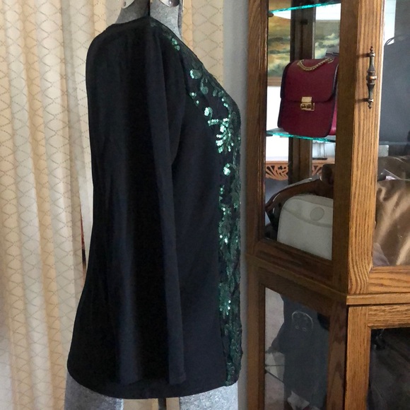 Bob Mackie Wearable Art Black & Green Sequin Top M - Picture 3 of 8